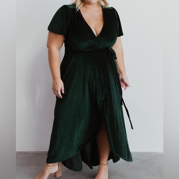 (Green/emerald) Andy Ribbed Velvet Wrap Dress - Picture 6 of 16